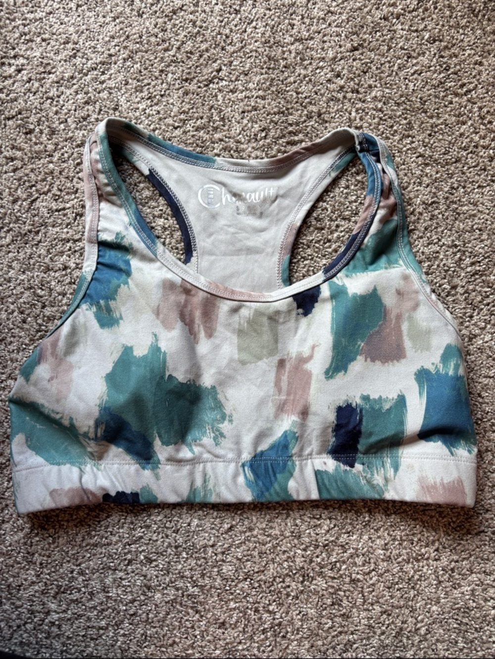 Green & Blue Abstract Print Sports Bra